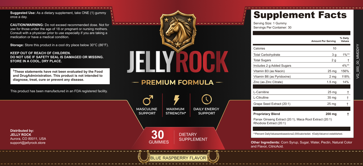 Jelly Rock — full product label including ingredients, Supplement Facts and manufacturer information