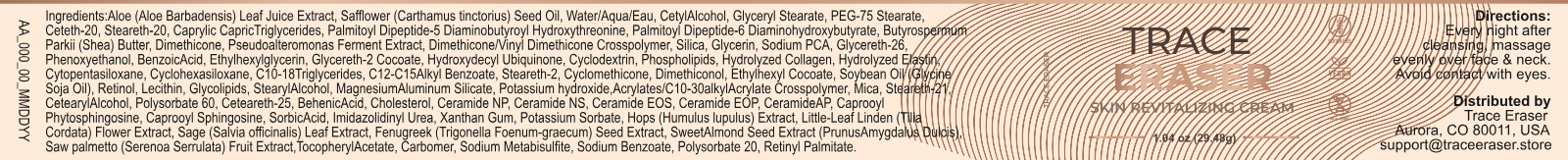 Trace Eraser — full product label including ingredients and manufacturer information